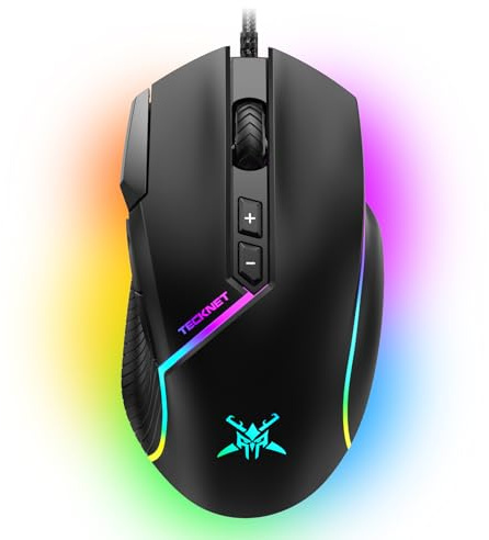 TECKNET Kabelgebundene Gaming Maus, 12800 DPI Einstellbar Mouse mit Optischem Sensor, 13 RGB-Lichter, 8 Programmierbare Tasten, Mäuse Mit Feuertaste, Gaming Mouse Für PC/Laptop, Nur Für Rechtshänder