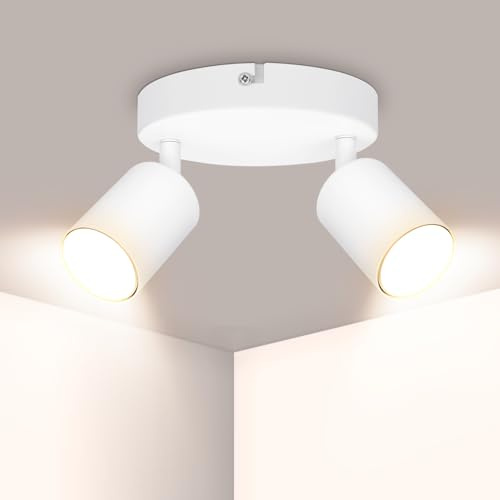 Ketom Deckenstrahler LED Weiß - Deckenstrahler 2 Flammig Rund - LED Deckenleuchte Schwenkbar - GU10 Deckenlampe Spot Modern - Ohne Leuchtmittel