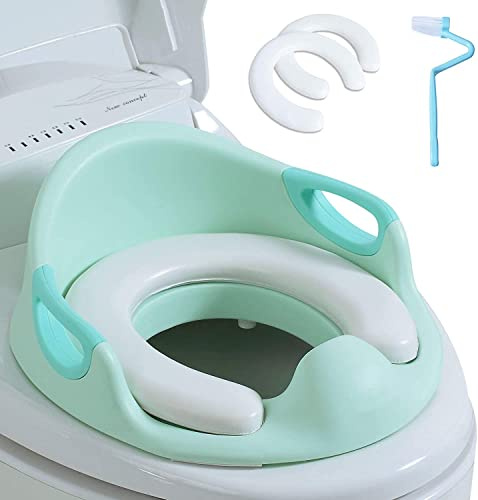 Kinder Toilettensitz WC-Sitz für Junge und Mädchen Kindertoilettensitz für Kissengriff und Rückenlehne WC-Trainer für Runde und Ovale Toiletten Grün