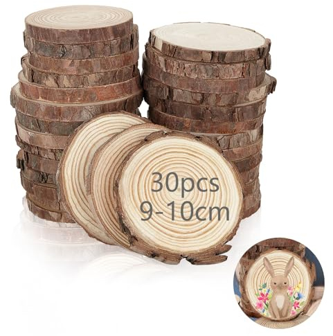 30 Stücke Holzscheiben 10cm Baumscheiben 10cm Durchmesser Rund Holzscheiben zum Basteln 1cm Dicke Holz Log Scheiben Unbehandelte Holzkreise ohne Loch für Dekoration, Weihnachten, DIY Handwerk