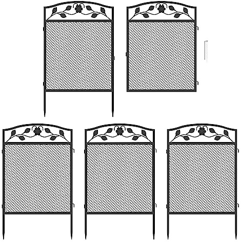 unho XXL Beetzaun aus Metall, Gartenzaun Beetumrandung 110cm hoch, schöner Dekozaun, mit Erdspießen, 5-teiliges Set, schwarz