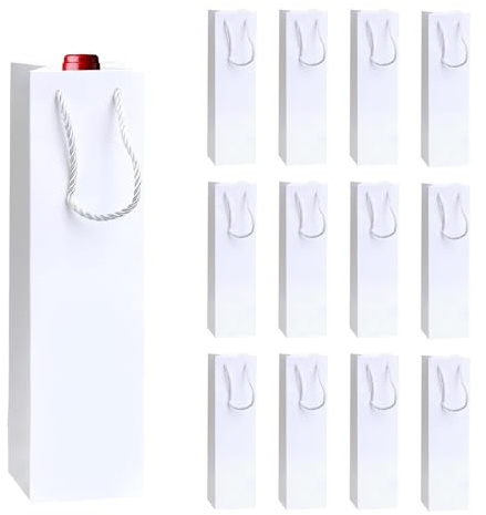 Weinflaschenbeutel, flaschentüten Geschenktüte mit Griff, 12 Stück Stück Kraft-Wein-Organizer für Hochzeit, Party geschenktüten Flaschen(weiß)