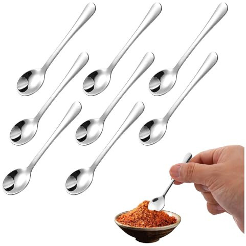Espressolöffel Mini,8 PCS Edelstahl Espressolöffel 7,5cm Kleine Löffel aus Edelstahl für Gewürzgläser Salz Zucker Honig Joghurt oder als süße Dekolöffel und Praktische Mini-Messlöffel