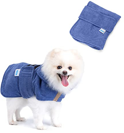 Nobleza Hundebademantel Mikrofaser mit Klettverschluss,Super saugfähig und schnell trocknend,Bademantel für alle Katzen und Hunde,Fünf Größen,Hundehandtuch Weich (S)