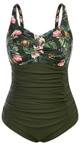 Hanna Nikole Damen Große Größen Einteiliger Badeanzug Bauchweg Bademode Swimsuit V-Ausschnitt Ruched Monokinis