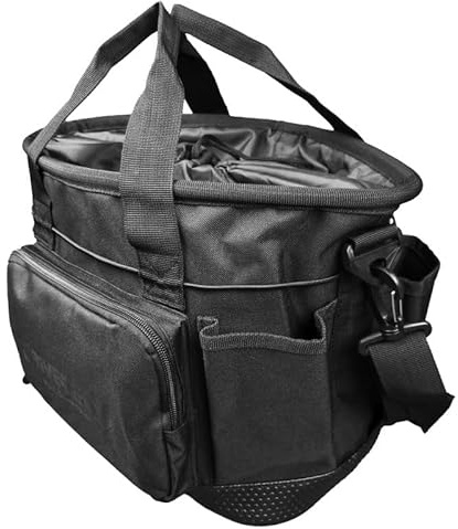 Driver13 Putztasche Pferdepflege, Grooming Bag Reitsport Stall, Putzzeug Tasche mit Tragegriffen und Fächern, schwarz