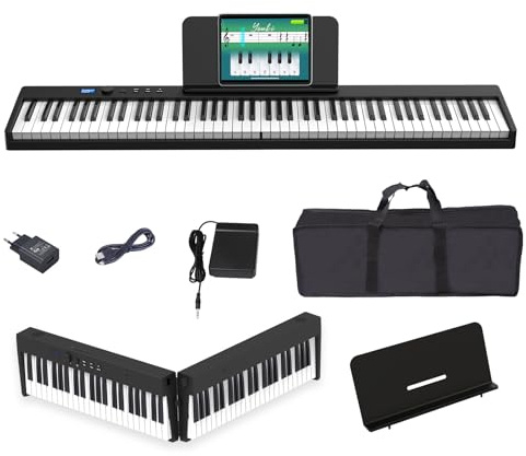 OYAYO Faltbares Digitalpiano 88 Tasten, Halbgewichtete Tastatur in Originalgröße, Bluetooth-MIDI, Tragbares E-Piano mit Sustain-Pedal, Notenständer und Tragetasche für Anfänger und Erwachsene pinao