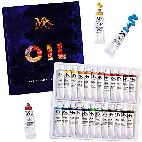 MozArt Supplies - Ölfarben Set 24 Lackfarben 12 ml Tuben - Künstlerfarben für professionelle Künstler, Studenten und Anfänger - Ideal für Leinwand, Wandkunst, Wand, Landschafts und Porträtmalereien