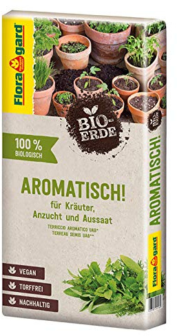 Floragard Bio-Erde Aromatisch 40 L – torffreie, vegane Kräuter- & Anzuchterde mit lockerer, feiner Struktur für Aussaat, aromatische Kräuter & Jungpflanzen – fördert Gute Keimung & gesundes Wachstum
