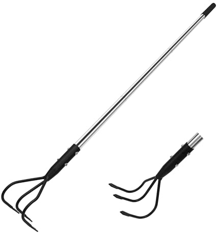 BARAYSTUS Handgrubber, Robuster 145 cm Langer Handgrubber Aus Kohlenstoffstahl, Verstellbare Länge, Gartengeräte, 3-Zinken-Grubber Für Den Garten, Lockerung des Bodens, Gartenhacke Cultivator