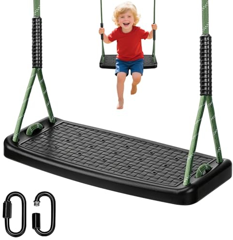 WWFFEN Schaukel Garten Outdoor, Kunststoff Rutschfeste Schaukel Sitz Set höhenverstellbar Seil 130cm-200cm mit Karabinern Schnalle Outdoor Spielplatz Garten Schaukel für Jugendliche/Erwachsene,schwarz