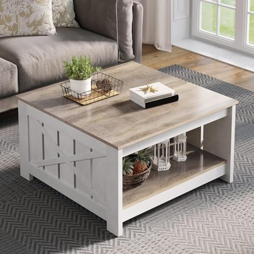 YITAHOME Couchtisch, Quadratischer Wohnzimmertisch 2-stöckiger, Couchtisch mit Stauraum für Couch Schlafzimmer,Stabiler Metallrahmen 80x80x45cm