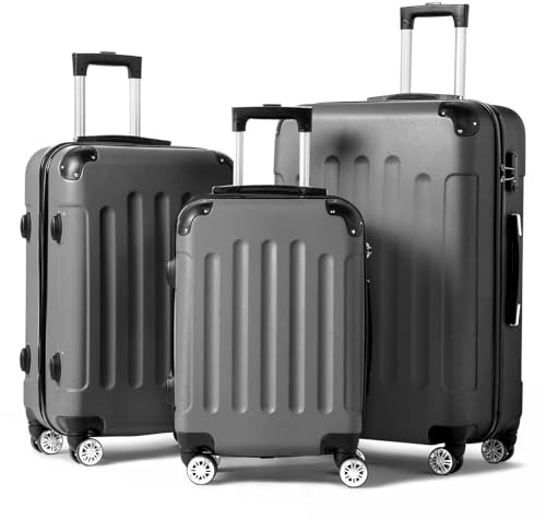 LALAHO Kofferset Koffer Set 3 teilig Hartschale (Dunkelgrau) | Handgepäck, Reisekoffer Set aus ABS, Gepäckset mit Teleskopgriff