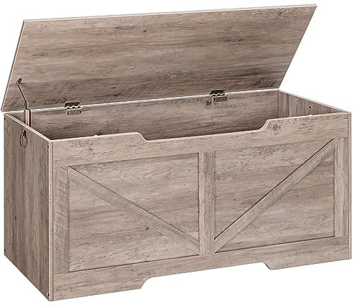 HOOBRO Truhen, Sitzbank mit Stauraum, Spielzeugkiste mit Deckel, Truhenbank, aufbewahrungsbox, 2 Ringen, 110cm, Robust, Stabil, für Kinder, Flur, Wohnzimmer, Grège EBG772CW01