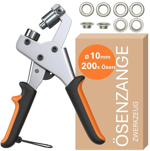 ZWERKZEUG® Profi Ösenzange Set mit 2𝟬𝟬 Ö𝗦𝗘𝗡 𝗜𝗡𝗞𝗟𝗨𝗦𝗜𝗩𝗘 - Ösen-Set (Ø 10mm) I Magnetische Ösenpresse I Ösenstanze für Stoffe, Planen und Sonnensegeln