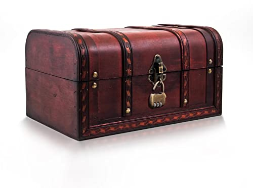 infinimo Schatztruhe Caribe - Kiste Mit Zahlenschloss - Holztruhe, Schatzkiste 28x19x15cm groß - Ideal als Geschenkebox für z.B. Hochzeit und Geburtstag