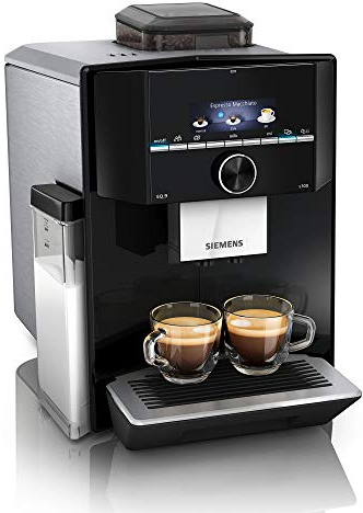 SIEMENS Kaffeevollautomat EQ.9 s300 TI923509DE, 10 individuelle Nutzerprofile, Milchbehälter, Premiummahlwerk, Heißwasserfunktion, Antikalk, automatische Dampfreinigung, extra leise, 1500 W, schwarz