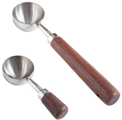 2 Stück Retro Kaffeelöffel Edelstahl Kaffee-Messlöffel mit Walnussgriff 10 g, Küchenmesslöffel für Kaffee, Tee, Kaffeebohnen-Schaufel, Eisportionierer, Kaffelöffel Löffel, Zuckerlöffel