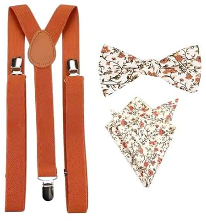 Herren Luxus Baumwolle Fliege & Einstecktuch mit marineblauen Hosenträgern Set