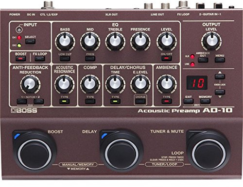 BOSS AD-10 Acoustic Preamp und Multieffekt-Pedal - Professioneller Preamp/DI für das Performen und Aufnehmen mit Elektro-Akustikgitarren