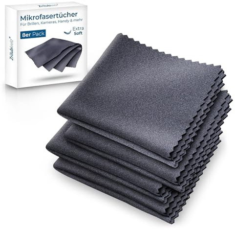 Zrilubkrelz® 8 Brillenputztücher in Optikerqualität - 20 x 20cm - Mikrofaser - Extra Weich & Saugstark