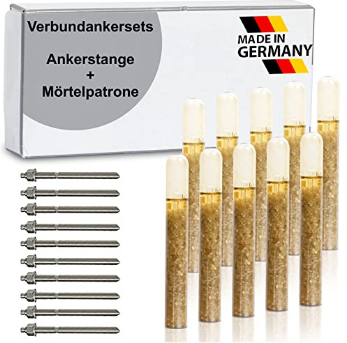 dubaust Sets Schwerlast Klebeanker Verbundanker Ankerstange + Mörtelpatrone Stahl Verzinkt/Edelstahl A4 / Feuerverzinkt M8 - M30 (Stahl Verzinkt, 10x M8 x 110 mm)