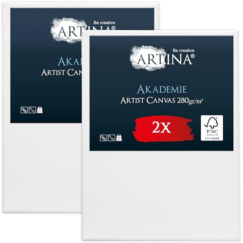 Artina 2er FSC® Set bespannte Keilrahmen Leinwand zum Bemalen | 70x100cm Canvas 100% Baumwolle Acryl Leinwände zum malen Rahmen Acrylfarben Künstlerbedarf Akademie
