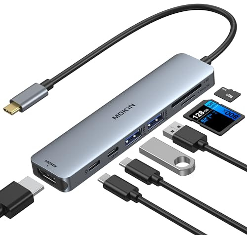 MOKiN USB C Hub, Multiport Adapter für MacBook Pro/Air, 7 in 1 MacBook Adapter USB C to HDMI Hub, 2 x USB 3.0, PD, SD/microSD, USB C Adapter für iPad, Lenovo Dell XPS