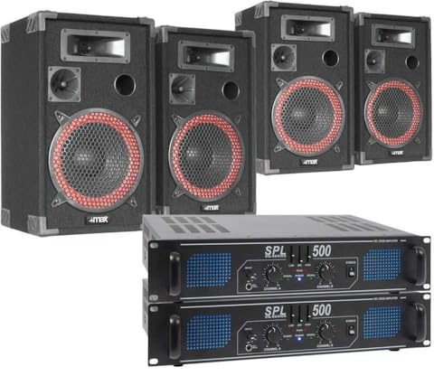 MAX XEN-3508 - Lautsprecher 4er Set mit 2 Verstärker - DJ Boxen Set, Lautsprecher-Set 1000 Watt, inkl. Kabel PA Anlage, Filzbeschichtung, PA Lautsprecher mit Verstärker