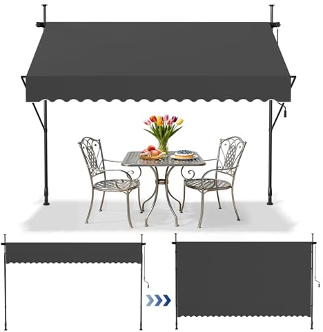 UISEBRT Klemmmarkise mit kurbel 250cm breit - Balkonmarkise ohne Bohren Verstellbar, UV-Schutz, Sonnenschutz, Wetterfest, Dunkelgrau (2,50 x 1,20 m,Dunkelgrau)
