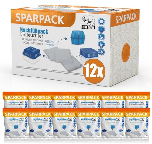 BigDean 12x 400g Luftentfeuchter Nachfüllpack Feuchtigkeitskiller Feuchtigkeits-Stopper Nachfüll-Beutel Granulat - Universelle Ersatzbeutel passen auch für Ultra Fresh Luftentfeuchter