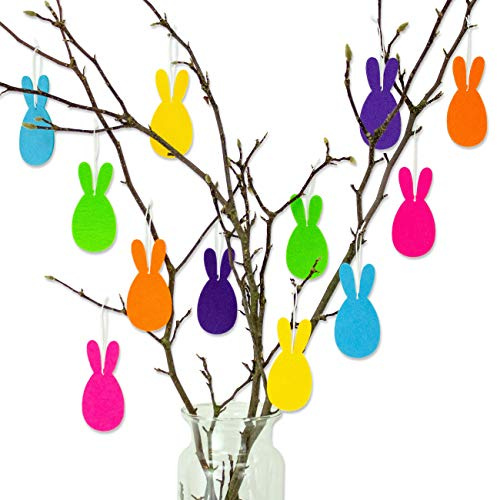 Papierdrachen 12 Bunte Filzhasen | Oster-Dekoration | zum Aufhängen und Verschenken | für Kinder und Erwachsene | hochwertig | 10x5cm - ideal für den Osterstrauß