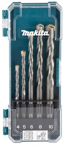 Makita D-72877 Steinbohrer-Set 5-teilig in Aufbewahrungsbox, für bpsw. Mauerwerk und Ziegelstein, Ø 4-10 mm, Rundschaft