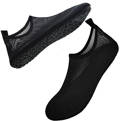 FELOVE Badeschuhe Wasserschuhe Strandschuhe Surfschuhe Barfuß Schuhe,Breathable Schwimmschuhe Hausschuhe Yoga Schuhe für Wassersport für Damen Herren, Schwarz.TW 36/41
