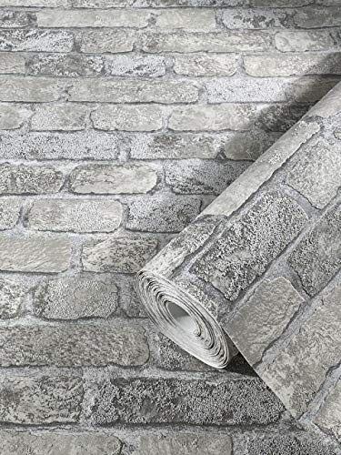 marburg Steintapete Grau Backstein Ziegelstein 3D Effekt für Schlafzimmer Wohnzimmer oder Küche Tapete Steinoptik 10,05m x 0,53m 58411