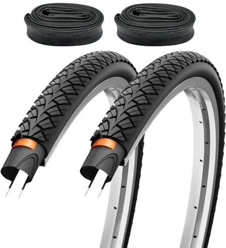 F24 Tyre 2er Set Fahrradreifen 28x1,75 Zoll 47-622 700x45c Pannenschutz inklusive Autoventil Schläuchen AV – Trekkingreifen Allround für Citybike Trekkingrad Tourenrad - Schwarz