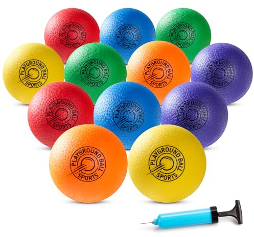 INPODAK 6/12Pack Dodgeball Set 21.5cm Spielball Softball Kinder mit Pumpe | 8.5zoll Spielplatzbälle Weich PVC Bouncy Kickball Ball Kinder für Turnhalle Garten Draußen Spielbälle für Jungen Mädchen