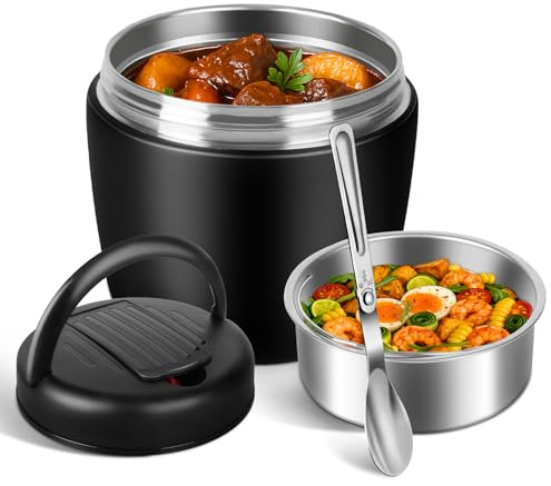 Thermobehälter für Essen 1.2L, Warmhaltebehälter aus Edelstahl mit Löffel | Thermobecher Essen Auslaufsicher, Thermo Lunchbox to go für Speisen, Suppen, Babybrei