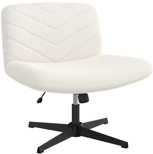 Yaheetech Bürostuhl, Schreibtischstuhl mit breitem Sitzkissen, Höhenverstellbar Drehstuhl mit Mittlerer Rückenlehn, Schneidersitz Stuhl für Büros und Schlafzimmer, Elfenbein