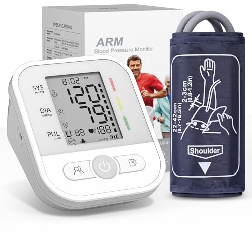 NWOUIIAY Oberarm-Blutdruckmessgerät mit LCD-Display und verstellbarer Manschette (22–42 cm), automatisches Blutdruckmessgerät mit One-Touch-Bedienung