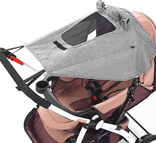 FEMONGY Sonnensegel kinderwagen uv schutz 50+ und wasserdicht | Kinderwagen sonnensegel - Sonnenschutz mit Sichtfenster und Schattenflügel, Einfache Montage, Grau