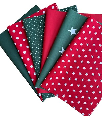 babrause® Stoffpaket Patchwork Baumwollstoffe 12 x (25x35cm) (Rot Tannengrün)