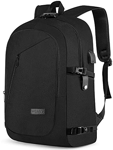 Großer wasserdichter Laptop-Reiserucksack für 17,3 Zoll, diebstahlsicher, mit USB-Ladeanschluss, Verriegelung für Herren und Damen, schwarz