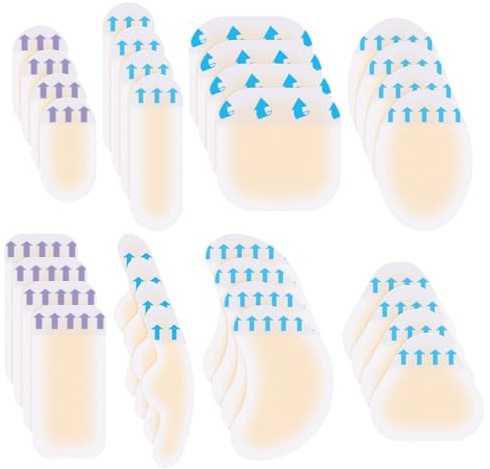 Apricitie Blasenpflaster Ferse 32 Stück Hydrokolloid Pflaster Gel Pflaster Wasserdicht,Fersenschutz Für Schuhe Für Zehen und Finger Vorfuß Ferse Fersenschutz(7 Arten)