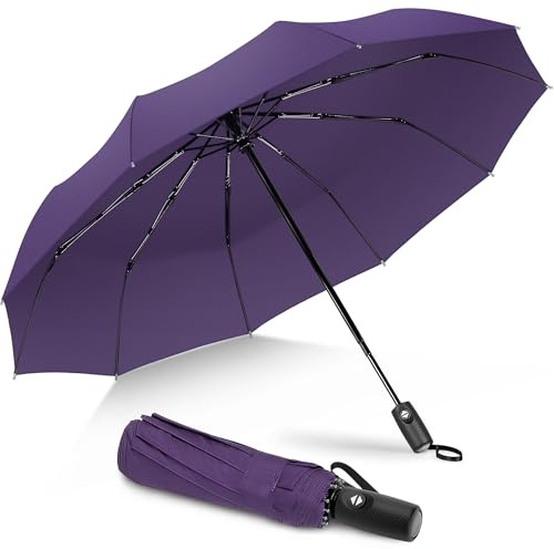 ZOMAKE Regenschirm sturmfest – klein & 114 cm großer Taschenschirm, leicht & kompakt, windsicher mit Auf-Zu-Automatik und robustem Fiberglasgestell für Damen und Herren, Alltag & Reise(Classic Purple)