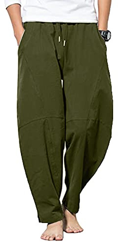 YAOBAOLE Herren Baumwollehosen Summer Beach Pant Hose Casual Einfarbige Yoga Hose Armeegrün M