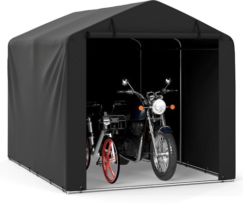 GYMAX Garagenzelt 160x218x164cm, wasserdichte Zeltgarage mit aufrollbarer Reißverschlusstür, Lagerzelt für 2-4 Fahrräder, Fahrradgarage, Gerätehaus, Gartenschuppen für Fahrräder (Dunkelgrau)