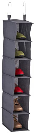 Relaxdays Hängeregal Kleiderschrank, 6 Fächer, Stoff, grau | HBT: 99x15x30 cm, 2 Haken, schmale Schuh-Hängeaufbewahrung
