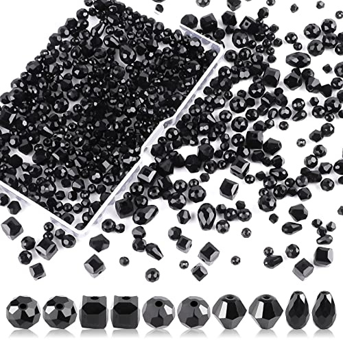 Perlen Zum Auffädeln, 600 Stück Facettierte Glasperlen Glitzerperlen, Perlen für Armbänder für Basteln Schmuckherstellung, DIY Halsketten, Armbänder, Ohrringe (4/6/8 mm, Schwarz)