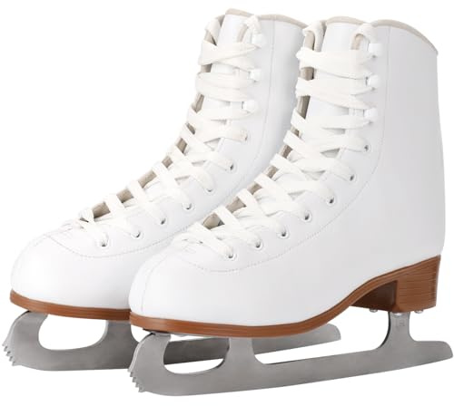 AhmyLion Eiskunstlaufschuhe für Anfänger - Weiß Bequeme Leder Schlittschuhe für Damen, Herren, Jungen & Mädchen (Größe größer 1 Größe), Weiss/opulenter Garten, 40/41 EU